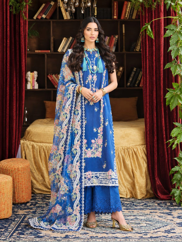 Maryam Hussain Original Pakistani Lawn - Blue