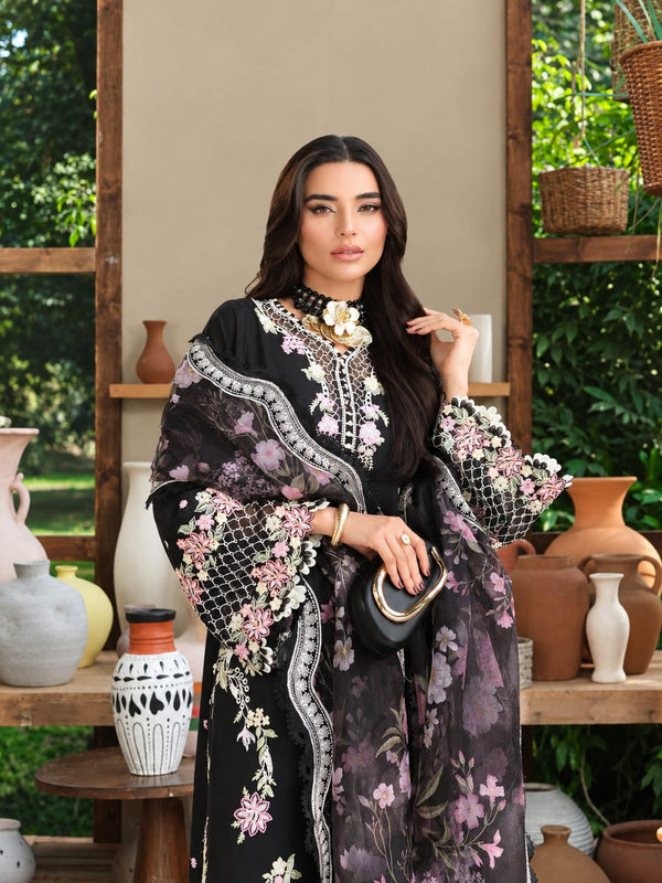 Maryam Hussain Original Pakistani Lawn - Black