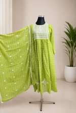 Parrot Green Georgette Floral Embroidery Gown